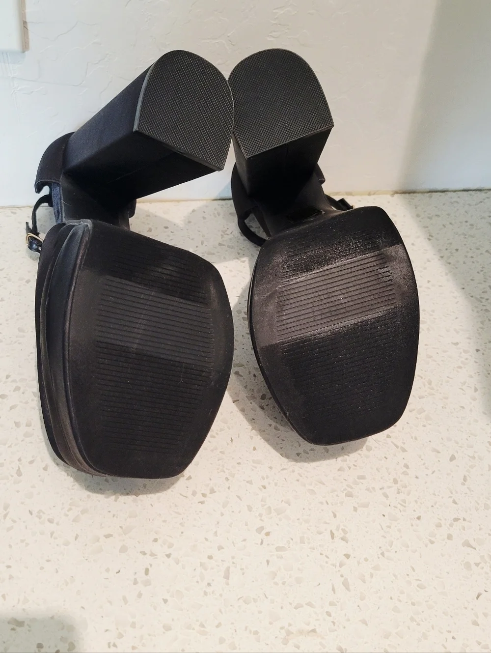 Dream Pairs Black Satin Platform Block Heels with Ankle Strap | Size 9